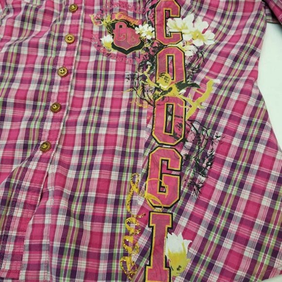COOGI Pink Plaid Tartan Button Down Shirt Top XL - Picture 4 of 5